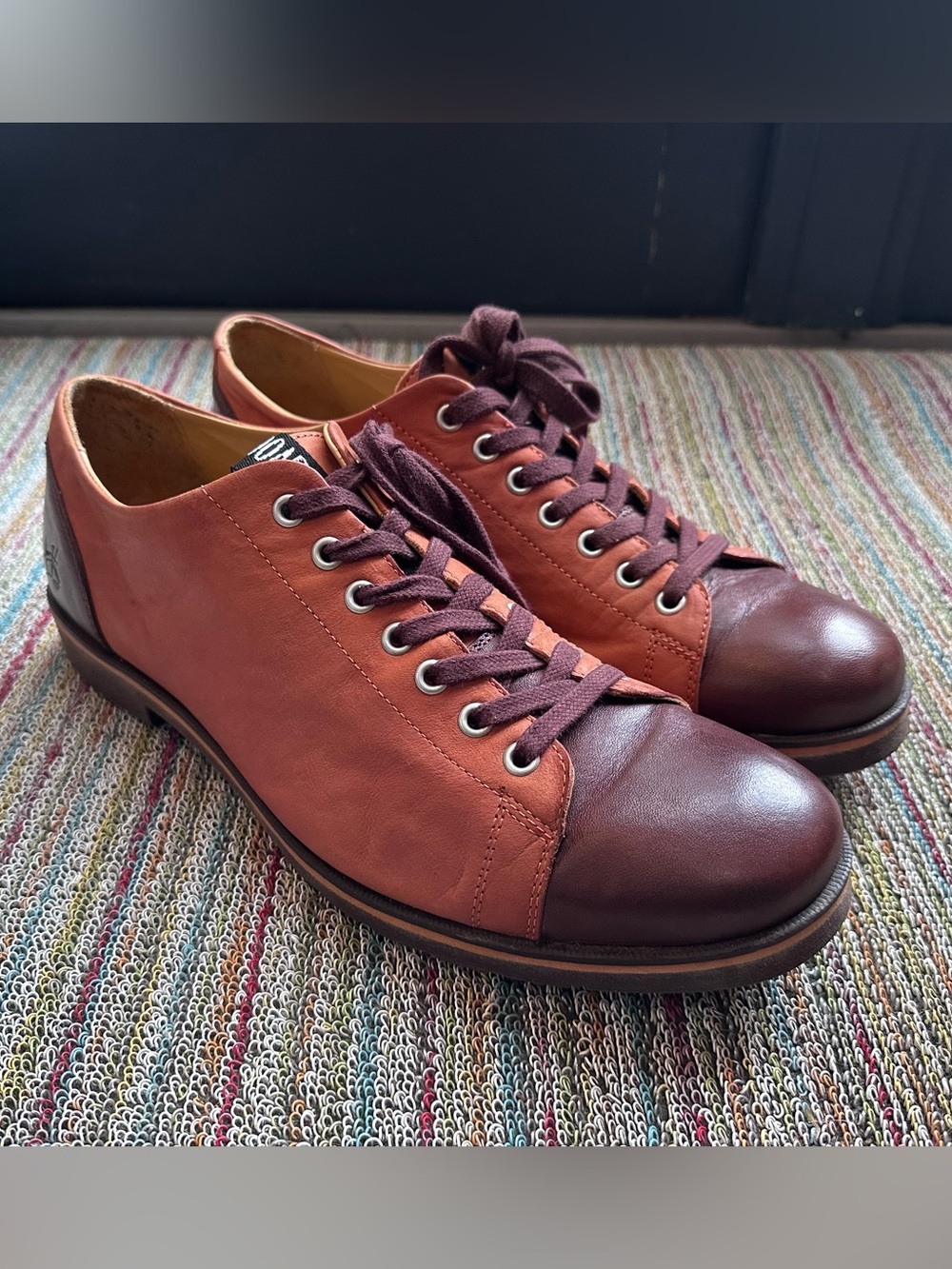 Fluevog EXCELLENT Radio 2 Putra brown/orange retro lace-up derby shoe -M12